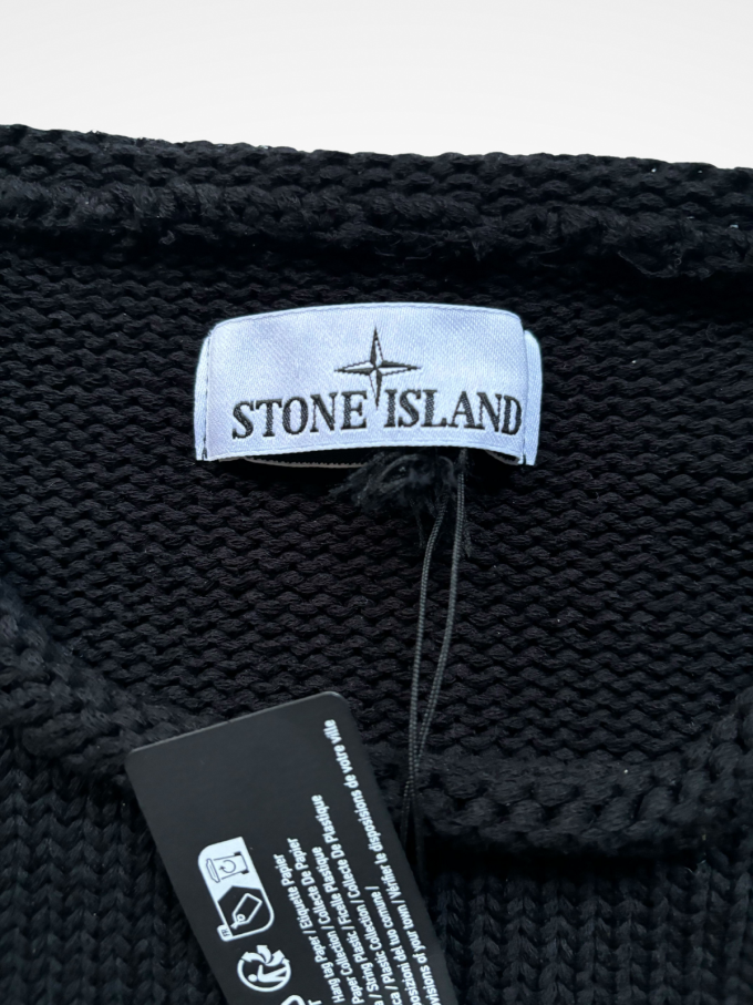 Stone Island Black Cable Thick Knit Sweater Large: New - Image 2