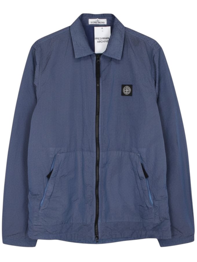 Stone Island AW 2020 Blue Seersucker Weft Nylon Metal Overshirt