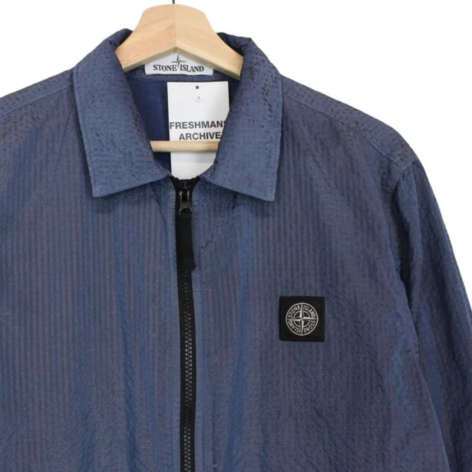 Stone Island AW 2020 Blue Seersucker Weft Nylon Metal Overshirt